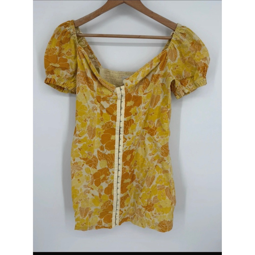 NWT Urban Outfitters Yellow Floral Hook-and-Eye Mini Dress - Size M